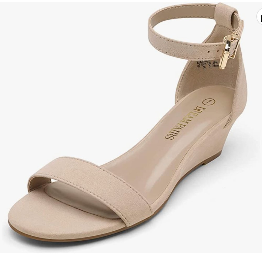 *NEW* DREAM PAIRS Women's Ingrid Ankle Strap Low Wedge Sandal Nude 9.5